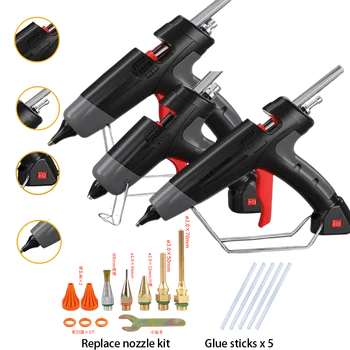 40W/200W/300W Mini Hot Melt Glue Gun Switch Black Replace Copper Nozzle Kit Use with 7mm/11mm Glue Sticks DIY Tools EU Plug (220V)