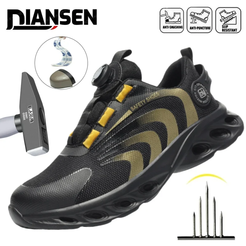 

Rotary Buckle Work Sneakers Protective Shoes Lightweight Safety Shoes Puncture-Proof Anti-smash Steel Toe Shoes Men Work Boots