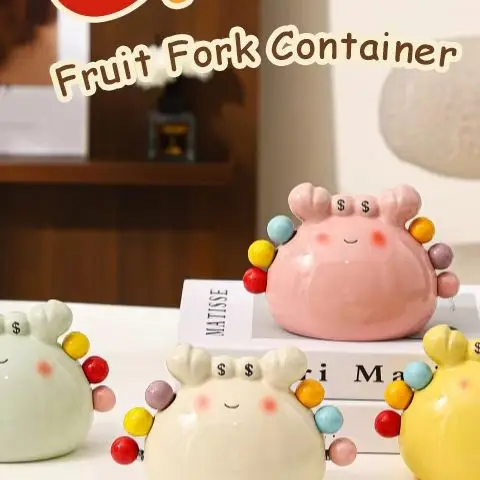 

Набор вилок для фруктов для крабов с керамическим держателем - вилки для десертов из нержавеющей стали и милый набор банок для хранения