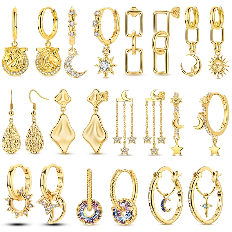 

Серьги из стерлингового серебра 925 пробы с золотыми звездами, луной, солнцем и кисточками, модные женские серьги-подвески, подарок для самостоятельного изготовления украшений