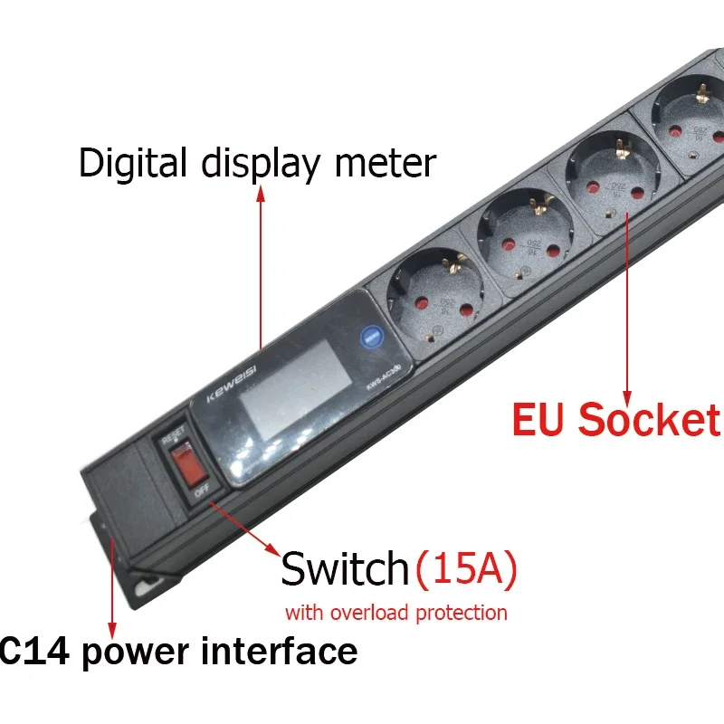 Стойка для шкафа PDU Удлинитель 2/3/4/5/6/7Ways Розетка европейского стандарта USB + Type-C с переключателем Амперметр Вольтметр Амперметр Интерфейс C14