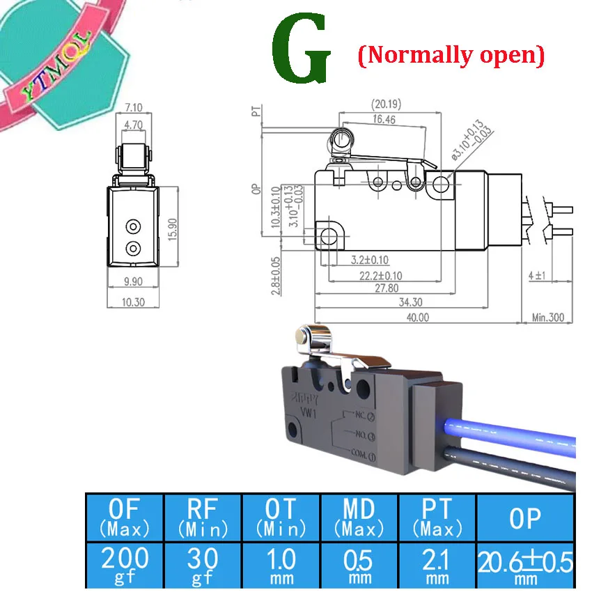 1Pcs VW1 switch high travel limit detection charging gun long button Waterproof IP67 micro switch image 6