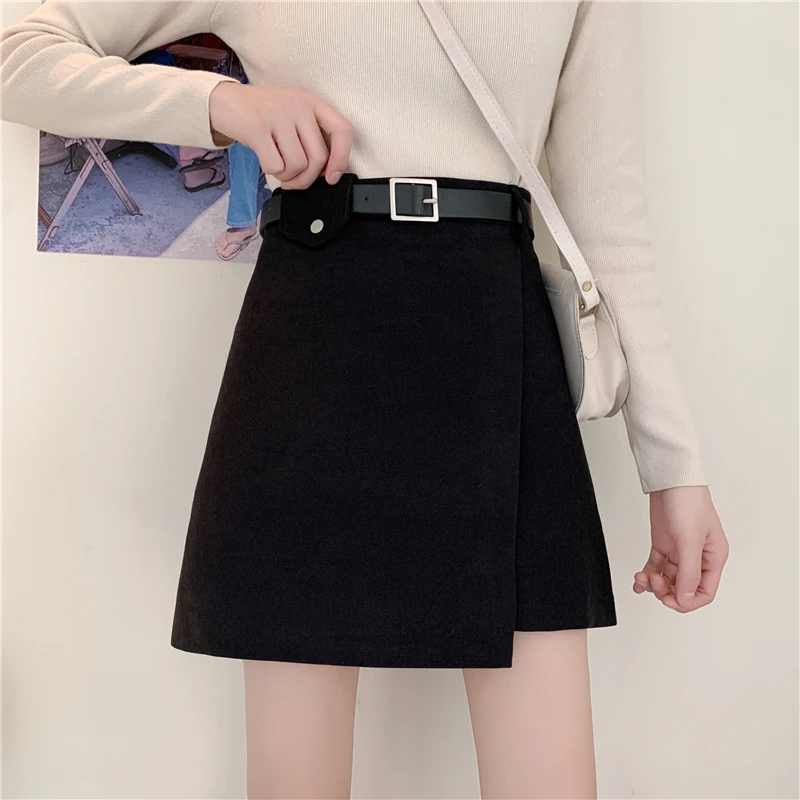 

Юбка А-силуэта с высокой талией для женщин больших размеров, шерстяная короткая юбка, модная, универсальная, стройнящая, осенне-зимняя новинка