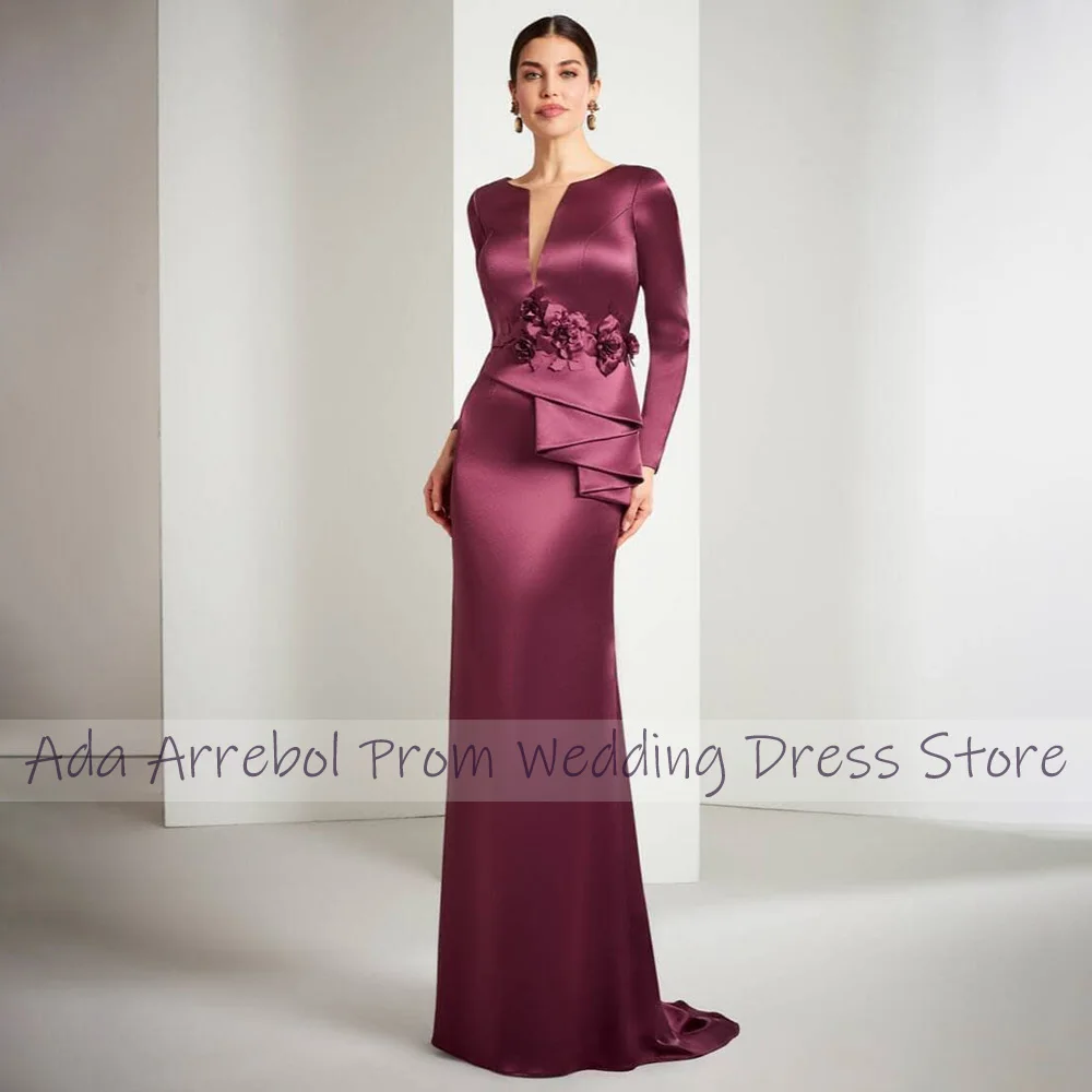 Purple Wedding Guest Dresses for Women Mermaid Deep V Neck Sexy Formal Party Gowns Long Sleeves Flowers Trumpet Evening Dress