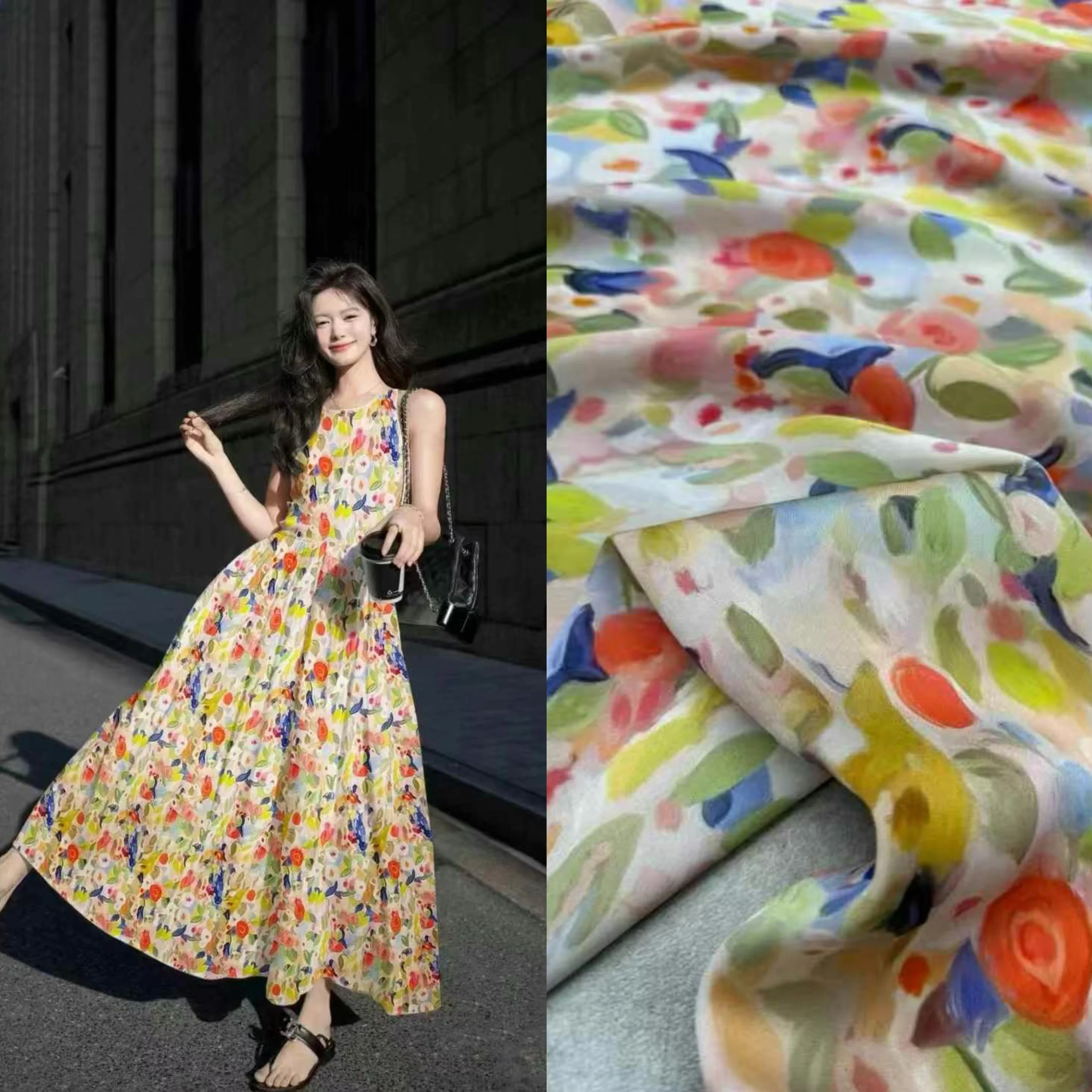 

New Monet Garden 9 Momme Silk Elastic Double Gauze Material Country Sle Dr irt Silk Fabric Home Sponge Pad