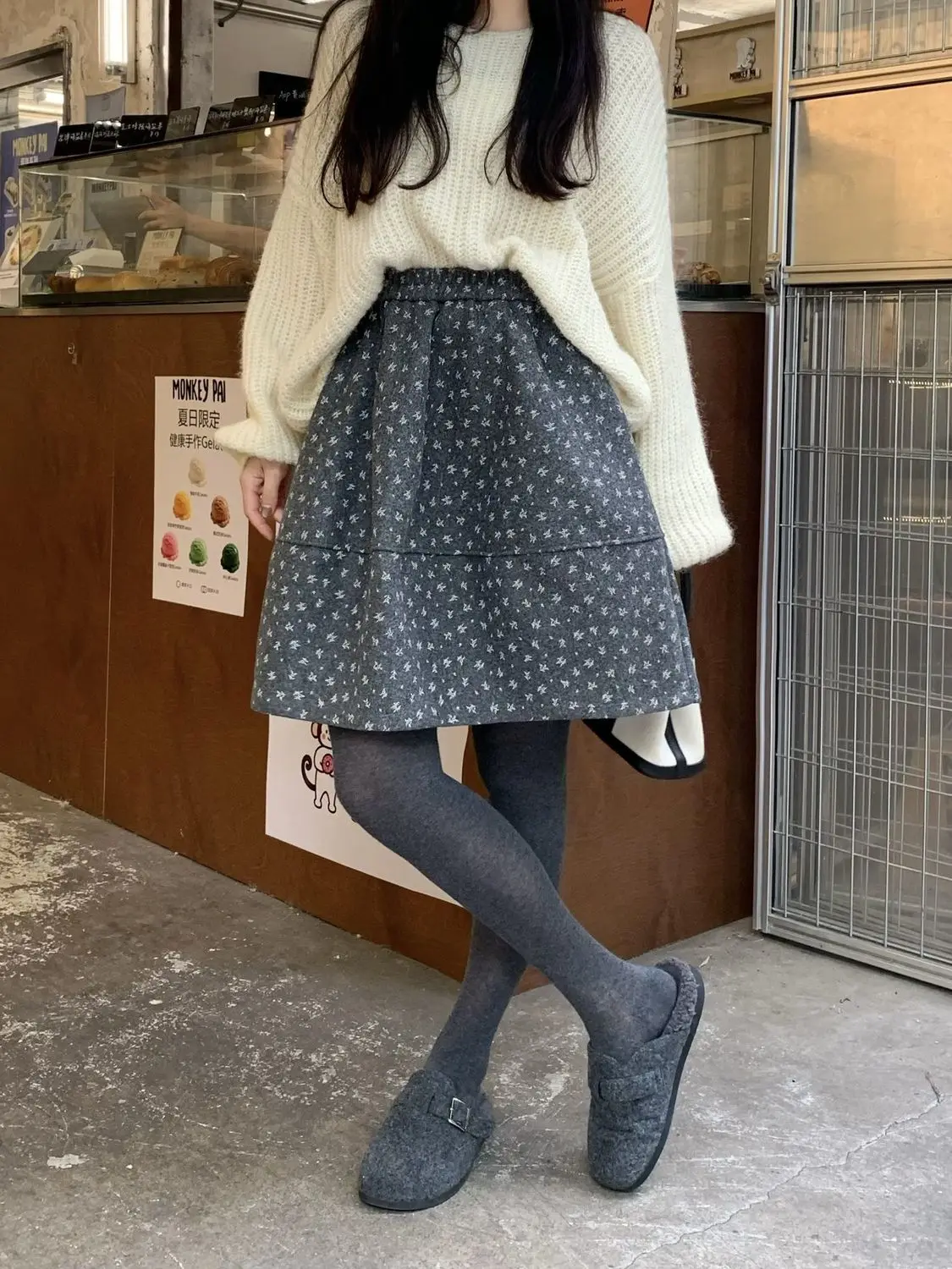 Women Floral Print Skirt Autumn Winter New High-Waisted Bloom Retro Korean Style Versatile Fashion Skirt