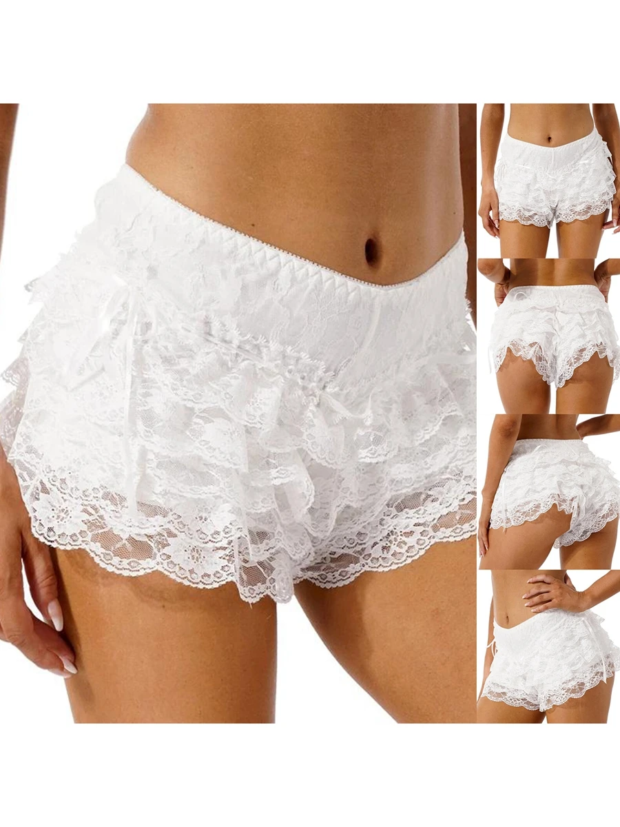 Damenmode Bloomers Shorts mehr schicht ige Rüschen Spitze elastische Taille kurze Hosen Sommer Casual Shorts