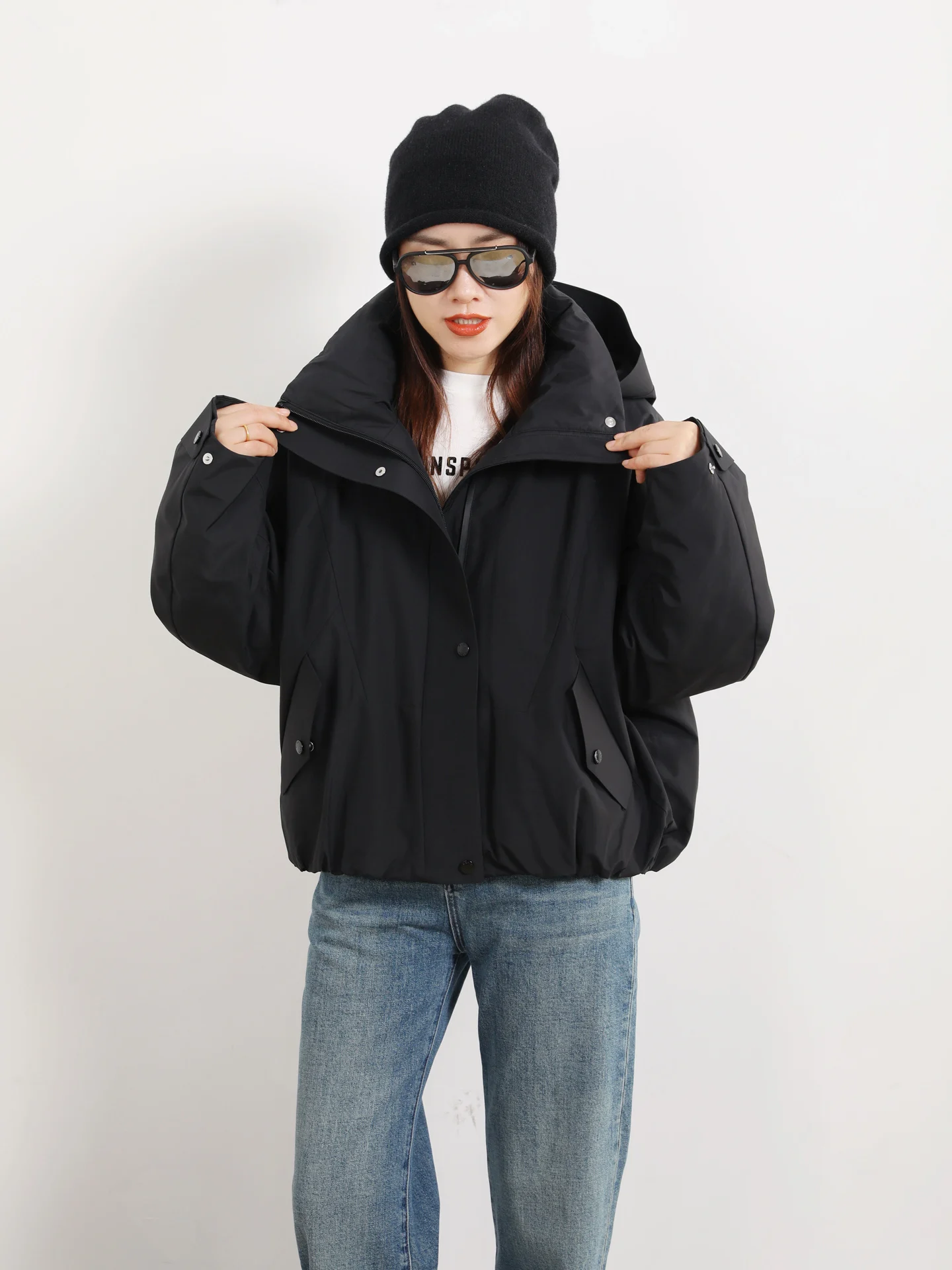 

Outdoor Goose down Jaet ort Sle Women's Warmth Insulated Hooded Quilted Coat Commute Faion Korean Version