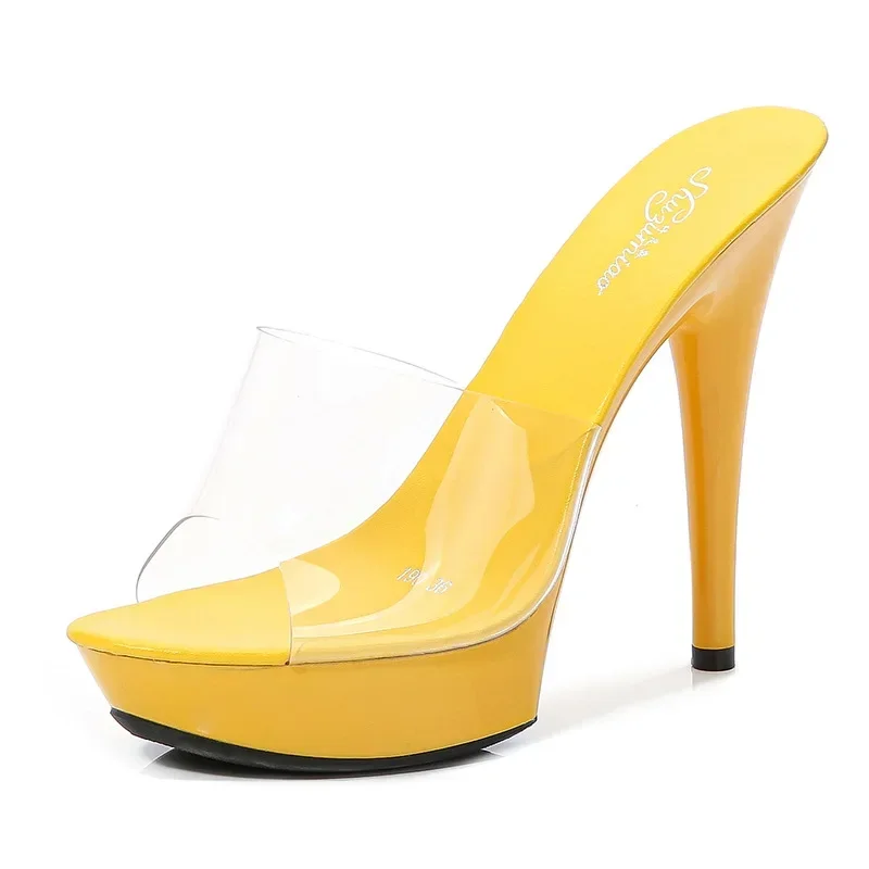 

Новые женские тапочки с кристаллами на тонком каблуке 13 см, женские летние непромокаемые пикантные туфли с толстой подошвой, заводская цена