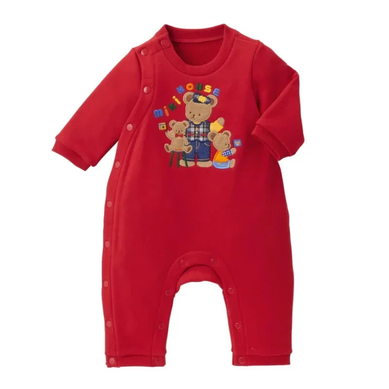 Baby Crawler 2023 Spring and Autumn New Boys' and Girls' Cartoon Bear Embroidery Patch Jumpsuit