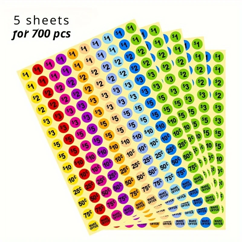 5 قطع من 700 ملصقًا لتسعير المرآب بسعر مسبقًا - ملصقات البيع بالتجزئة في السوق - ملصقات متينة لإدارة الأسعار والمخزون #1
