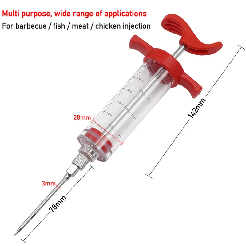 Meat Seasoning Injector Syringe Barbecue Poultry Marinade Flavour Cooking Tool 1 Stainless Steel Needle Kitchen Accessories