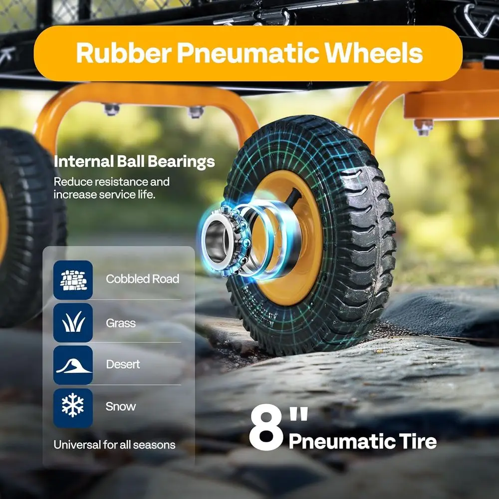 عربة أدوات فولاذية قابلة للطي مع عربة حديقة شبكية بوزن 550 رطلاً، باللون الأسود شديد التحمل