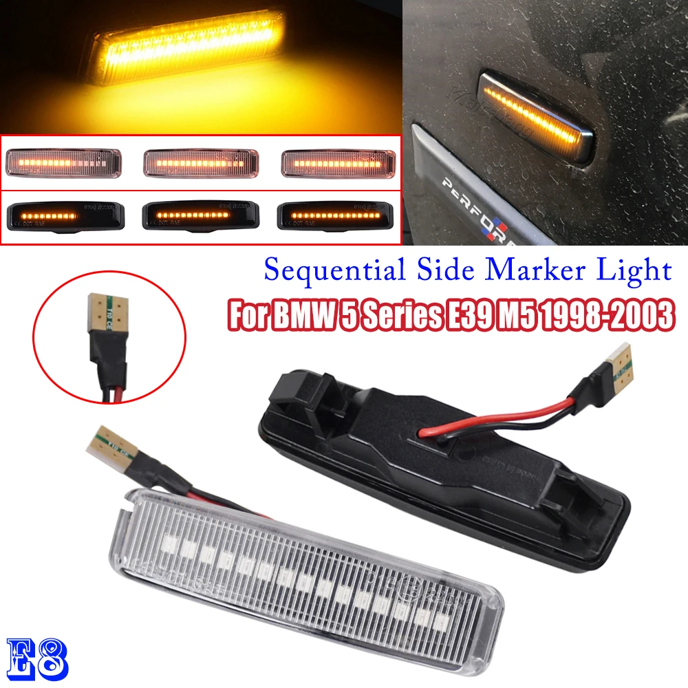 2Pcs Dynamic LED Side Marker Sequential Indicator Blinker For BMW 5 Series E39 1995-2003 M5 Flowing Turn Signal Lights