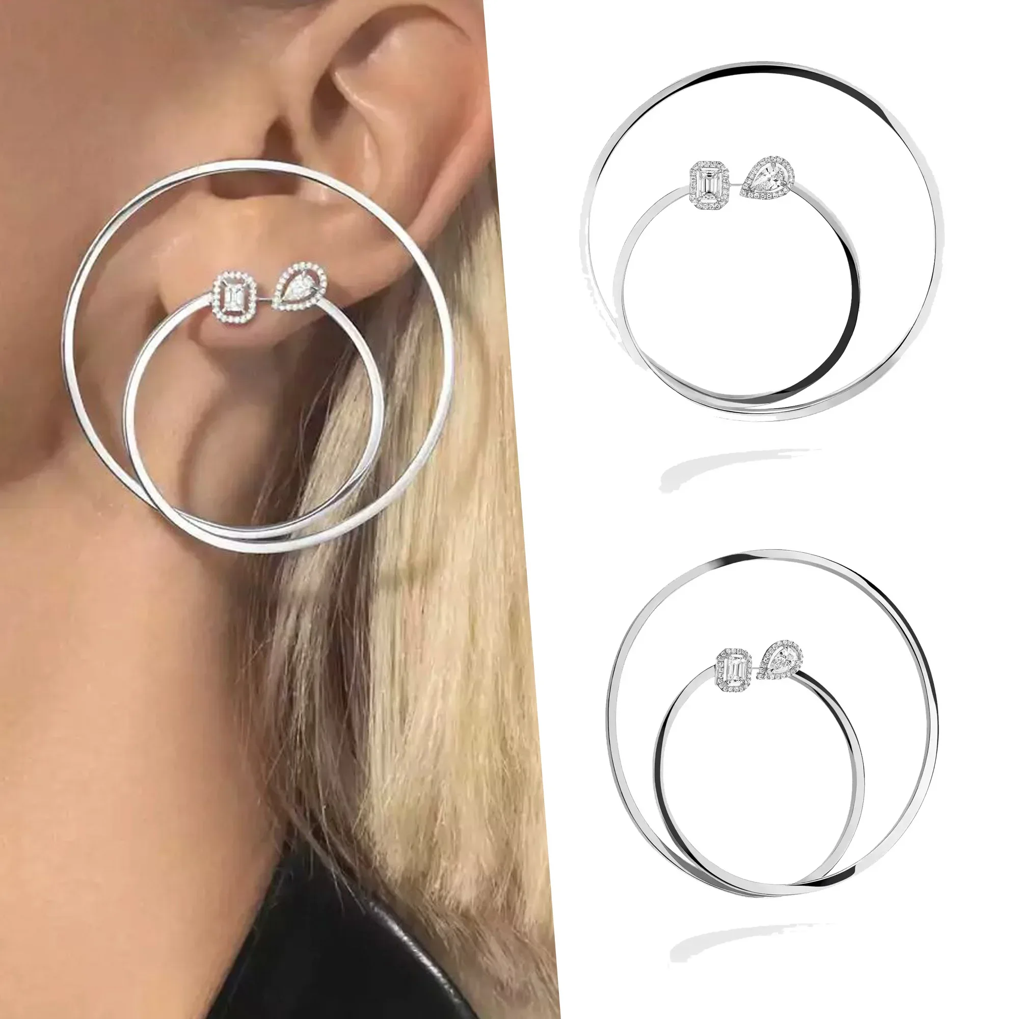 

2025 new pure silver s925 MY TWIN series spiral single-sided geometric pear cut diamond luxury earrings for women