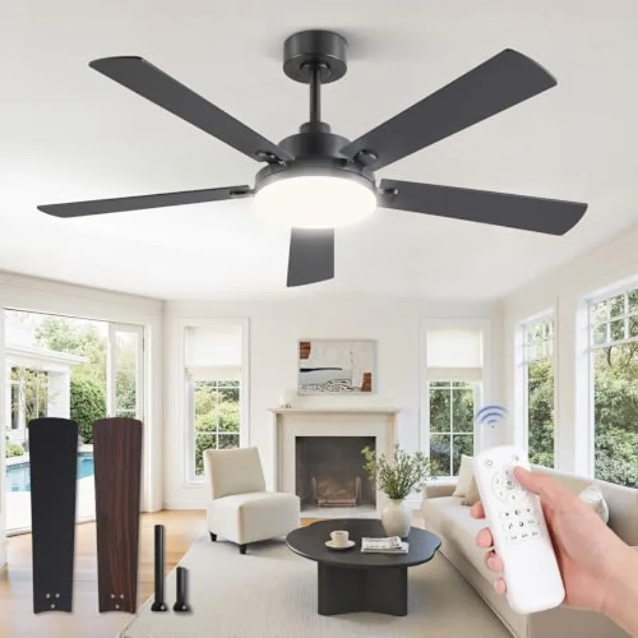 

Ceiling Fan with Remote, Indoor/Outdoor Ceiling Fan with Large LED Panel, Quiet Reversible DC Motor, 6-Speed, 3000-00K Stepless