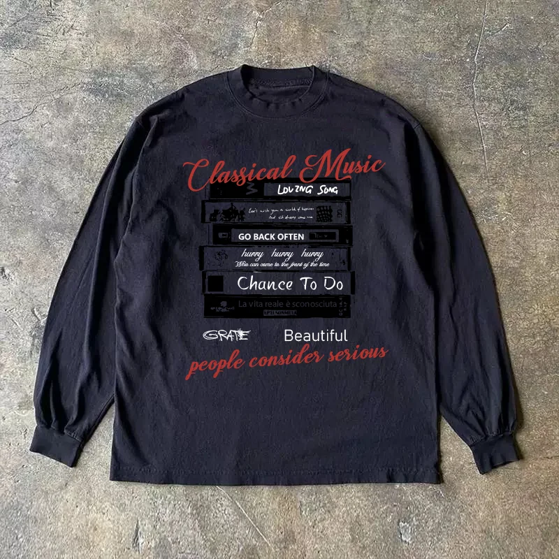 Long Sleeve 310 Pure Cotton Men's T-Shirt Upward Hero Non-Light American Style Couple's T-Shirt Youth Loose Fit Printed Tee