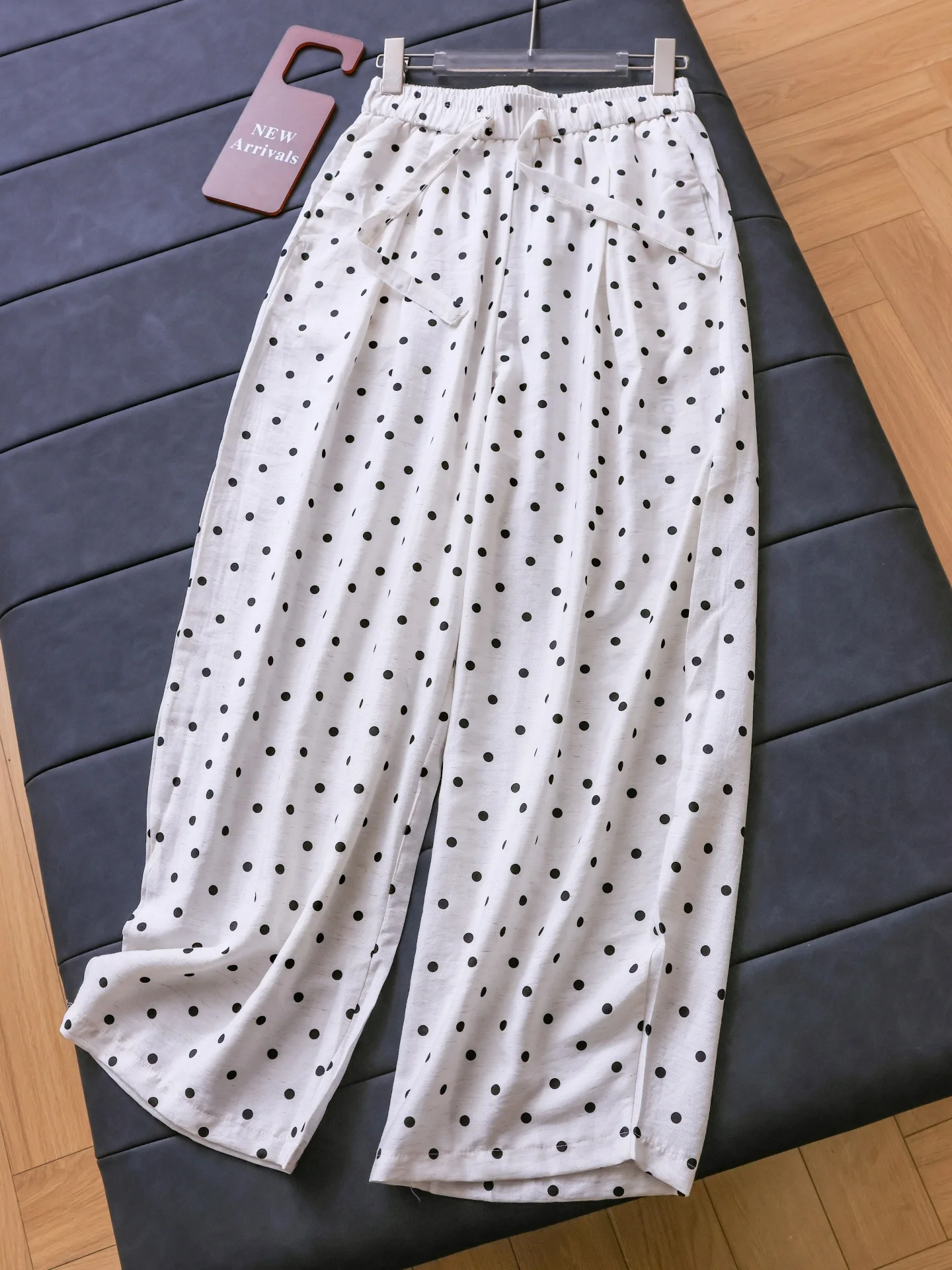 Vintage Polka Dot Drawstring Elastic Waist Oversized Knife  Wide Leg Pants Versatile Women's Casual Pants Loose Style