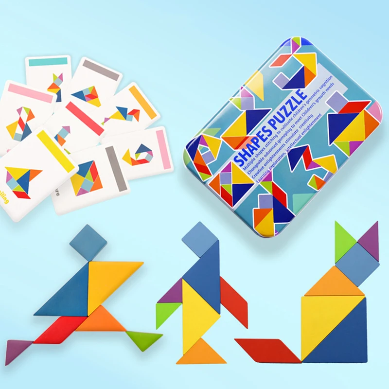 Rompecabezas de animales con diseño de madera 3D, juguete Tangram colorido para niños, juegos de clasificación de educación temprana Montessori, juguetes, regalo para niños