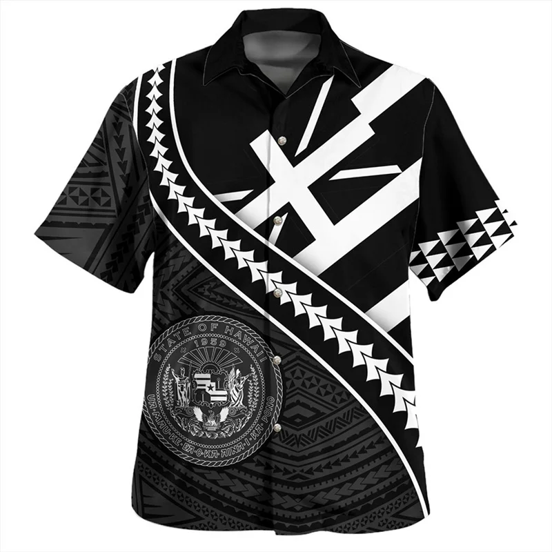 Summer New 3D Printed American Hawaii State National Flag Shirts Hawaii Coat Of Arm Graphic Short Shirts Fashion Top Men Clothes