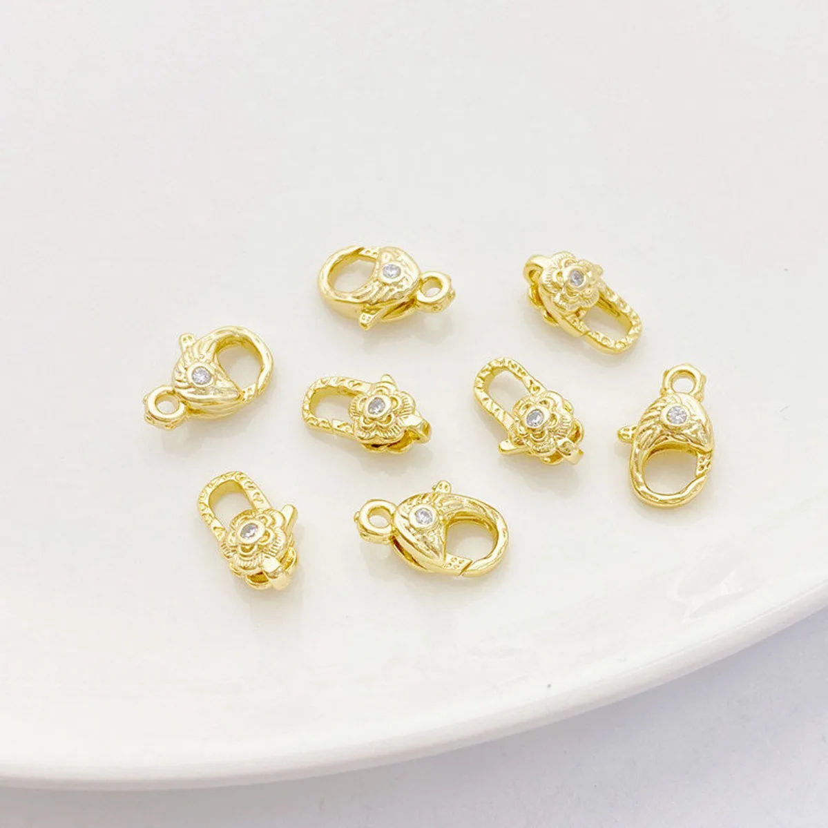 14K Gold Plated Inlaid Zircon Oval Flower Lobster Buckle Spring Clasp DIY Bracelet Necklace Connection Jewelry Findings