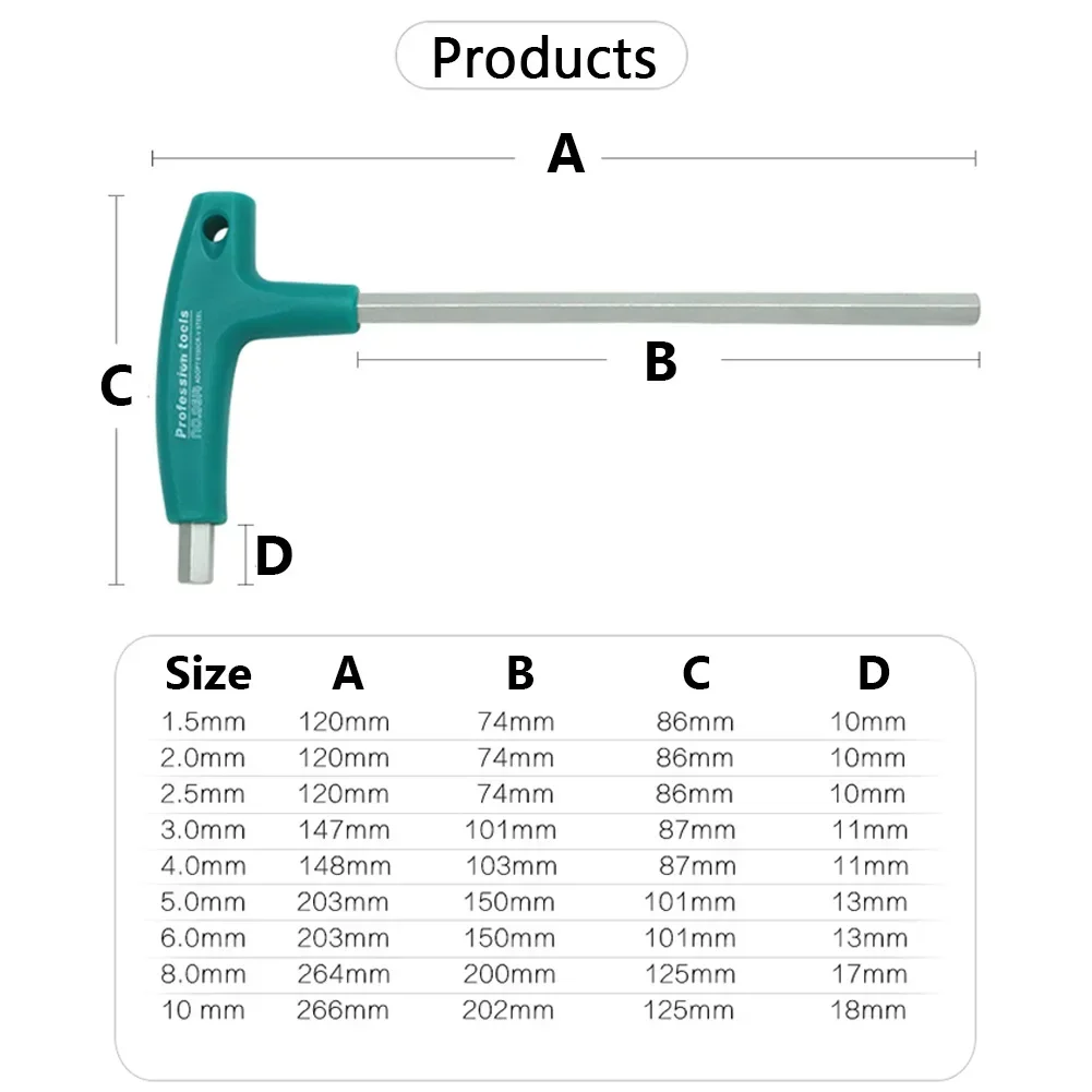 T-Type Hex Key Allen Wrench Set 1.5-10mm Hexagonal Wrench with Rubber Handle for Bicycle Motorcycle Car Repairing Wrench Tools view 6