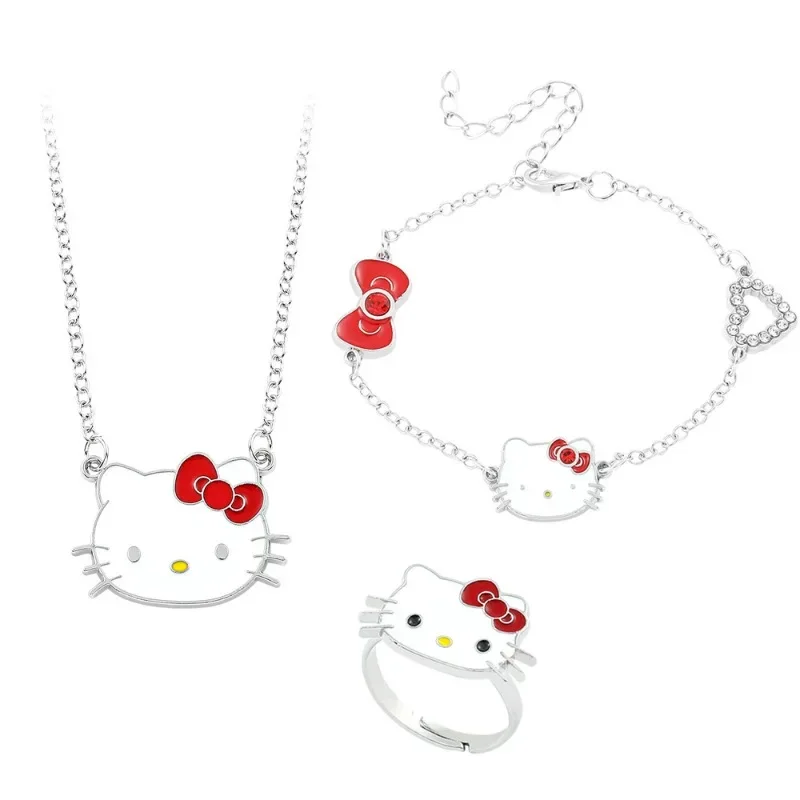 Conjunto de joyería de Hello Kitty Sanrio para niña, pendientes, collar, Y2k, Festival de dibujos animados, lindo collar de garra de gato, regalo para niños, Kawaii