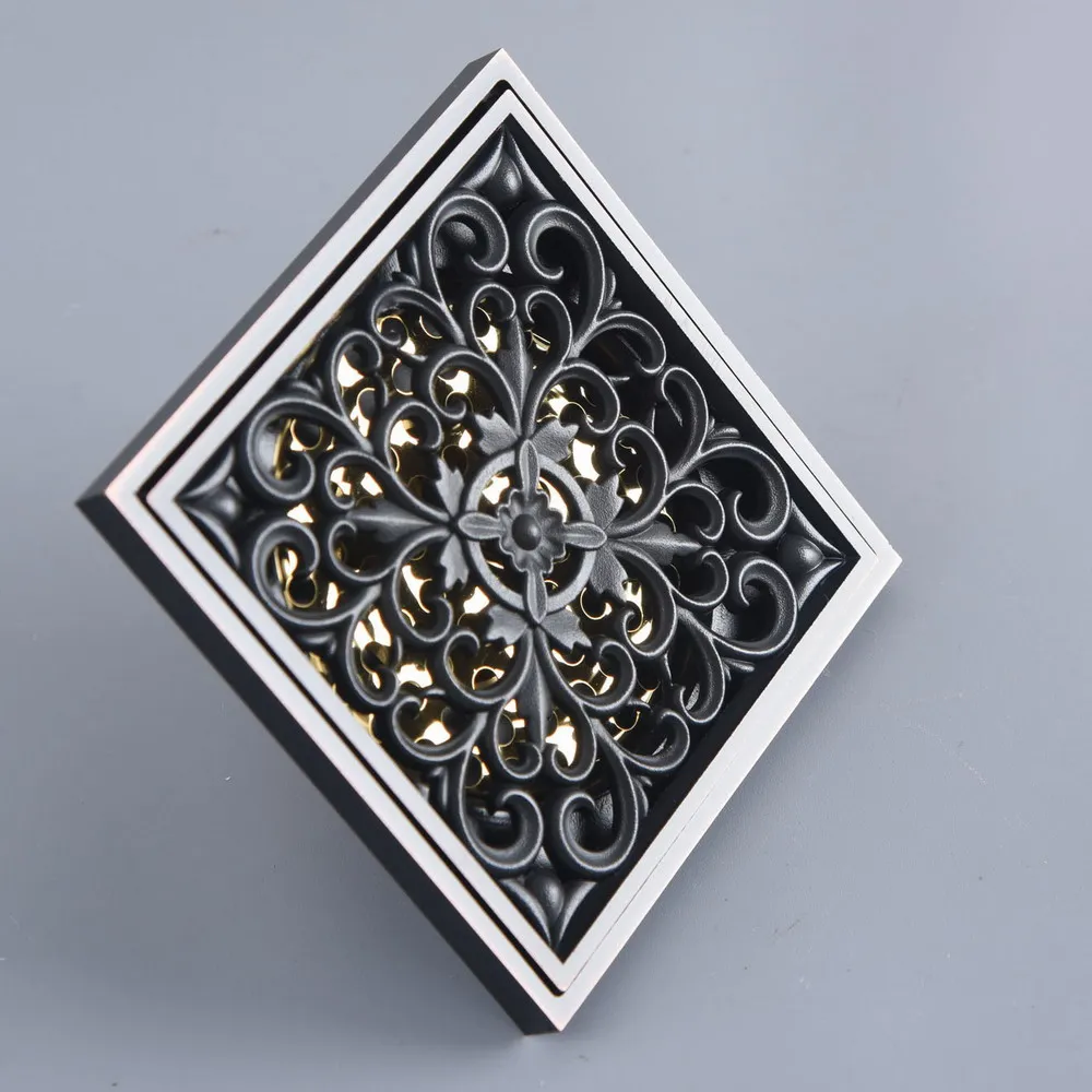 

10x10cm Black Oil Rubbed Bronze Floor Drain Bathroom Kitchen Shower Room Porch Square Floor Waste Drain Nhr160