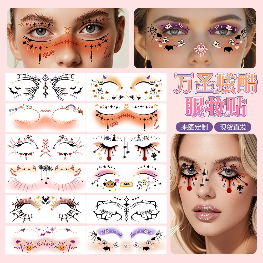 

12 Sheets Halloween Face Tattoo Stickers Colorful Makeup Temporary Face Stickers for Party Festival Performance Premium Quality