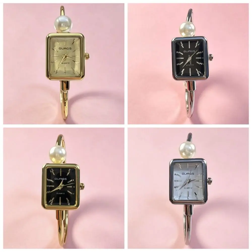 New Square-shaped Dial Pearl Watch Adjustable Elegant Bracelet Watch Gift Open Design Ladies Watch for Women