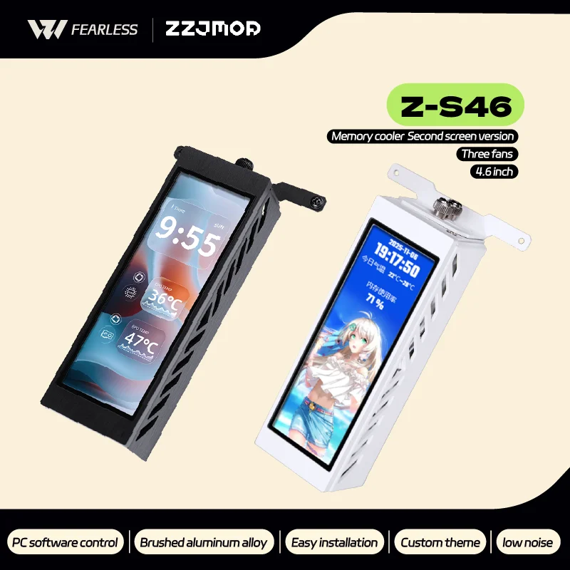 ZZJMOD Z-S46 960x320px Memory Radiator Secondary Screen Three Fans 4.6 Inch Custom Theme USB Powered Easy to Install Low Noise