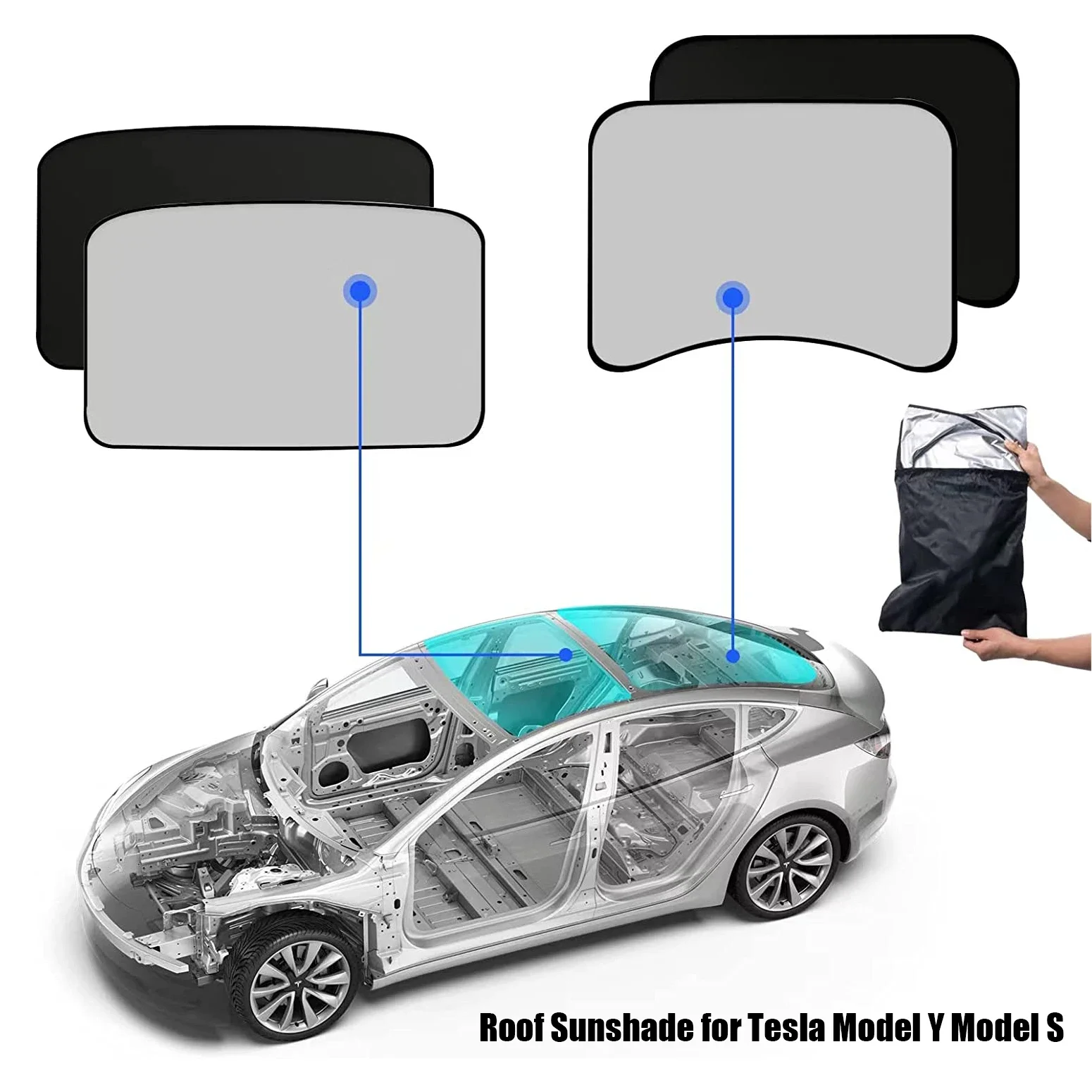 

Car Roof Sunshade for Tesla Model Y/S Foldable Sunroof Shade with UV/Heat Insulation and Half Full Covered Rear Sunroof Shade