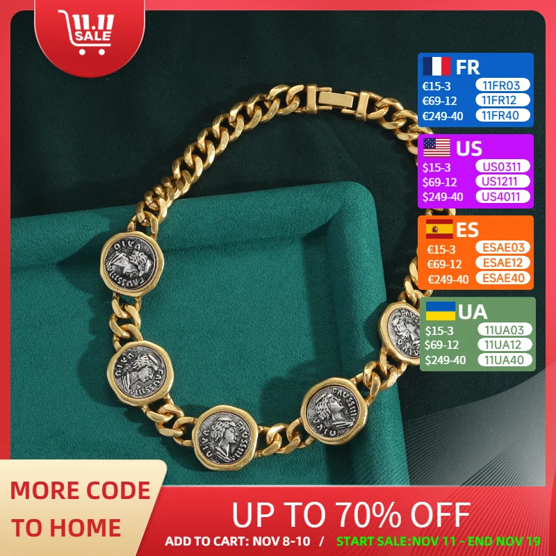 

Vintage Queen Portrait Coin Necklace Choker For Women Antique Gold Color Old Money Jewelry Quality Designer Copper Chain 2025