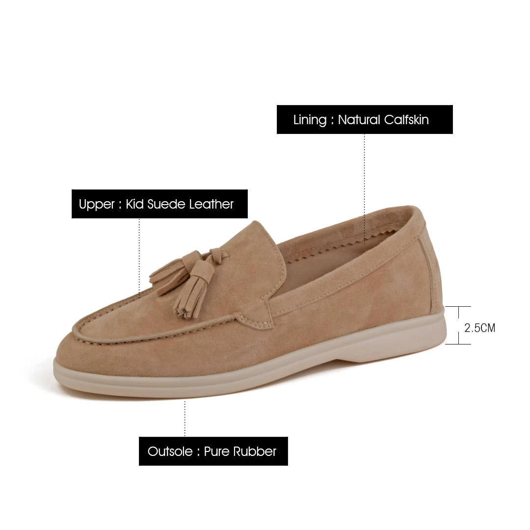 Donna-in Luxury Leather Loafers Women Sheepskin Suede Elegant Slip On Casual Comfort Oxfords Female Shoes Handmade Tassel