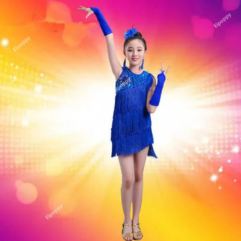 子供用ラテンダンス衣装 タッセル付き 女性用 試験/コンテスト用ドレス ダンサー ジャズ/タンゴ衣装