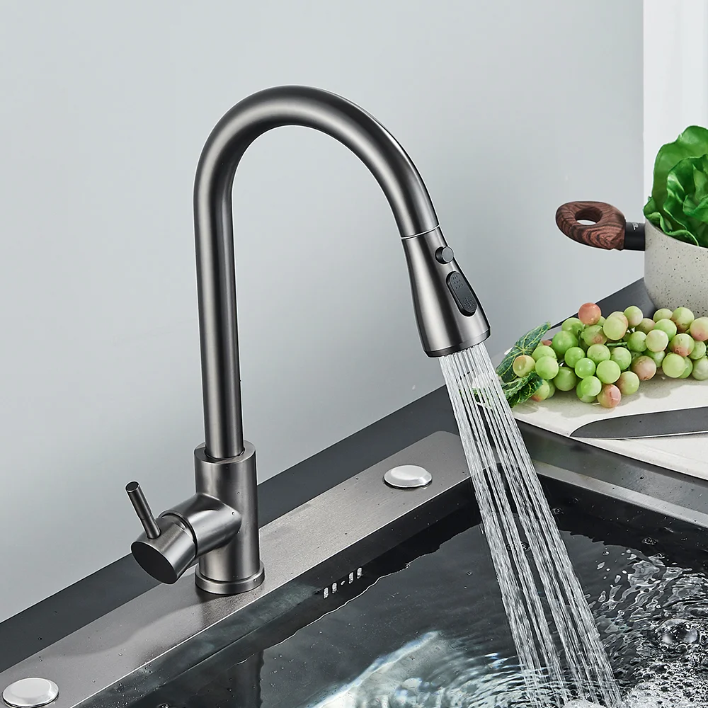 Brushed Nickel Kitchen Faucet Single Hole Pull Out Spout Kitchen Sink Mixer Tap Stream Sprayer Head Chrome/Black Mixer Tap