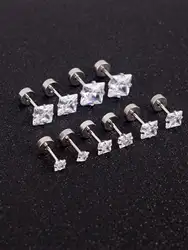1-5pairs Simple Square Stainless Steel Stud Earrings For Men And Women, Suitable For Daily Wear And Gifts