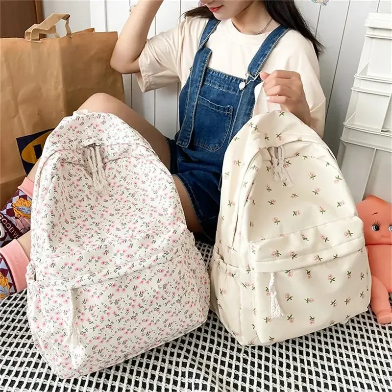 Waterproof Nylon Rucksack Large Capacity Books Stationery Organizer Bags Casual Cloth Floral School Bags for Students Teenager