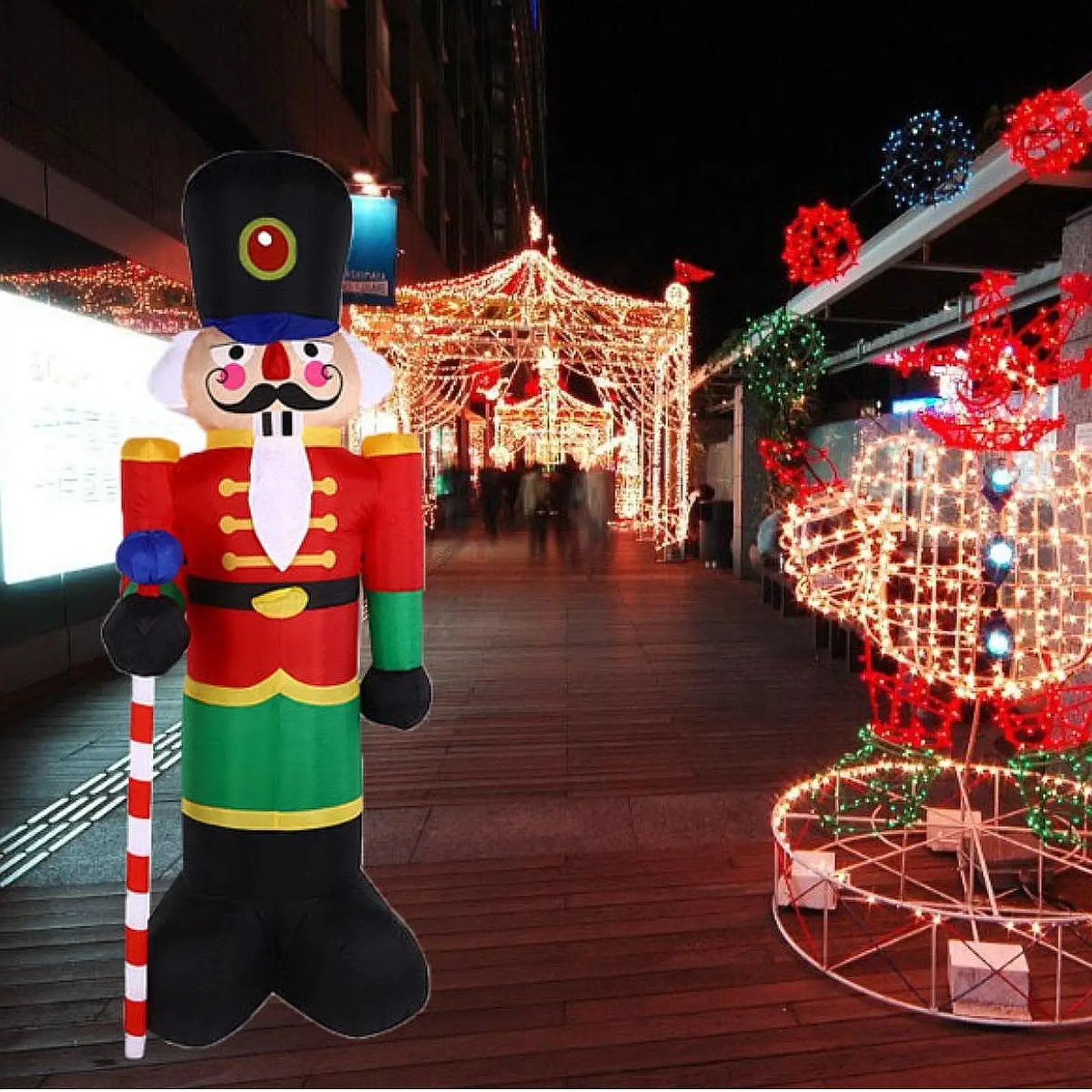 

Christmas Inflatable Nutcracker Birthday Gift with Built in Fan and Ropes LED Lights for Holiday Porch Party Backyard AU Plug