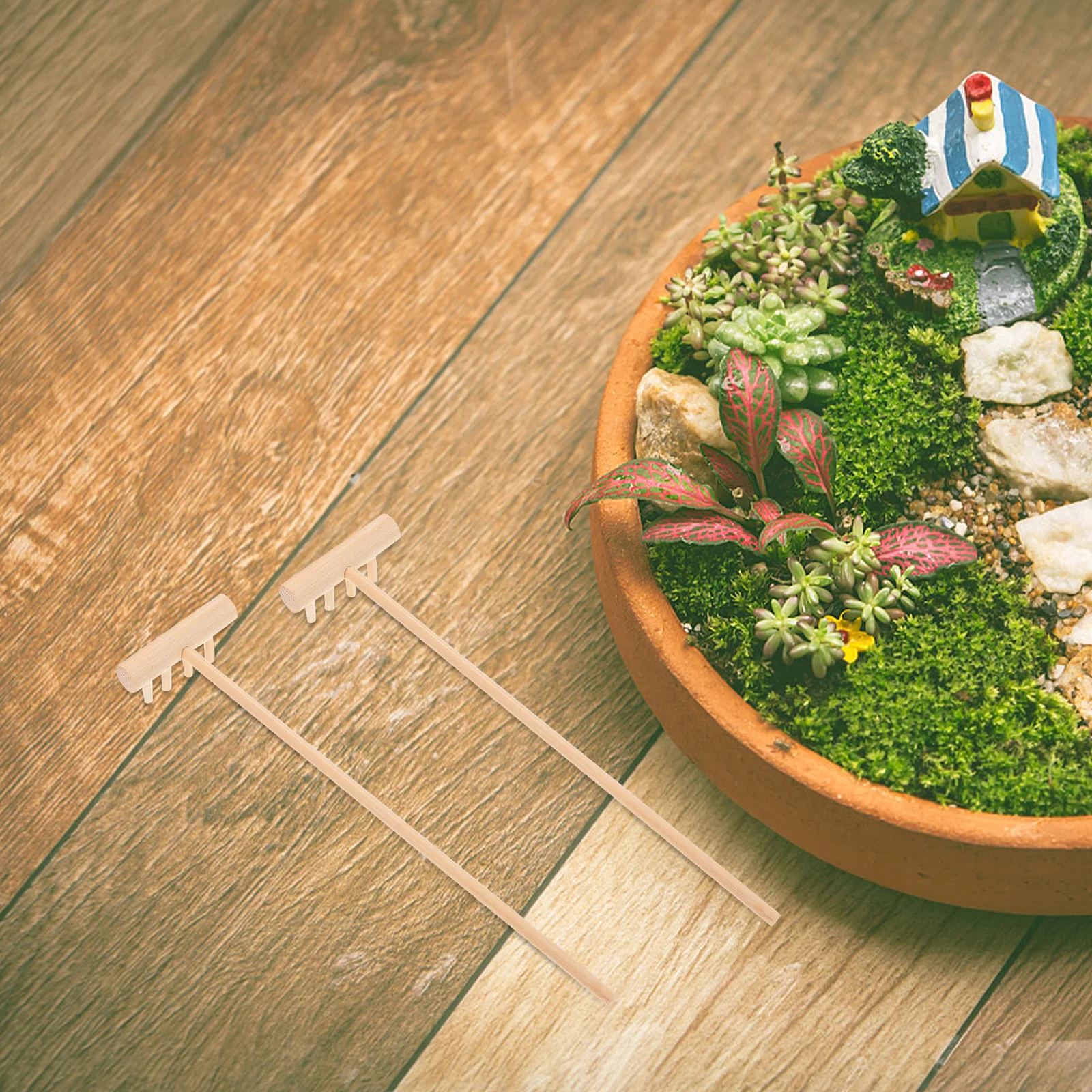

4 pcs Mini Bamboo Rake Craft Sand Table Accessories Zen Garden Tool For Desktop Decoration Sand Smoothing Rake Gardening Tools