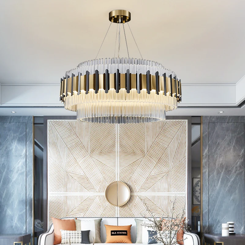 Modern Design Stainless Steel Luxury Indoor Villa Living Room Pendant Lamp Hotel Lobby Crystal Pendant Light