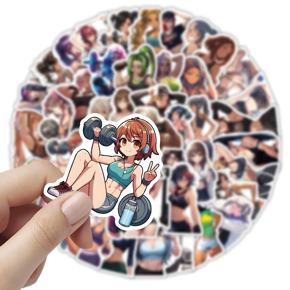 10/30/54pcs Cool Fitness Muscle Anime Girl Stickers Cartoon Sexy Sport Girls Decals Laptop Skateboard Phone Bike Adult Sticker