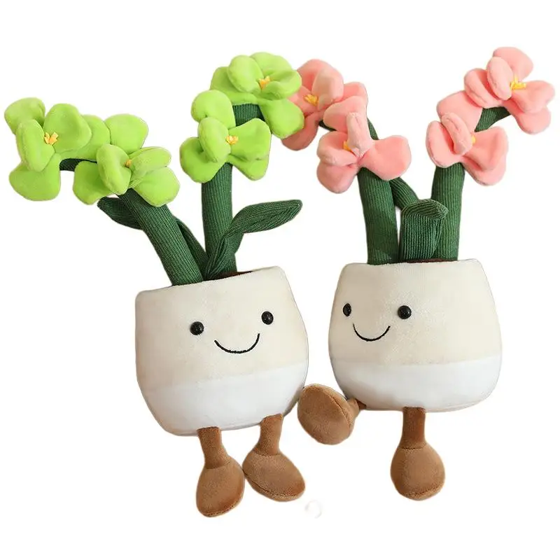 Simulazione Vaso di fiori Peluche Farcito Morbido Tulipano Fungo succulente Harebell Rosa Annouro Pianta con gambe Decorazione viso sorridente