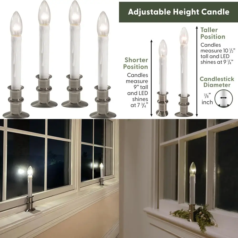 

Ultra-Bright LED Window Candles with Timer, Battery-Powered, Slim Metal Base, Pack of 4 in Brushed Nickel