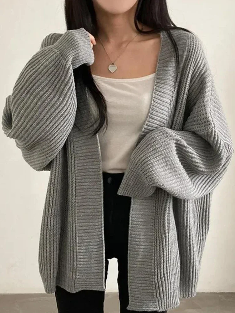 Koreanische frauen Pullover Lose Pullover Warme Solide Pullover Strickwaren Grundlegende Weibliche Tops Herbst Winter 2025, Strickjacke