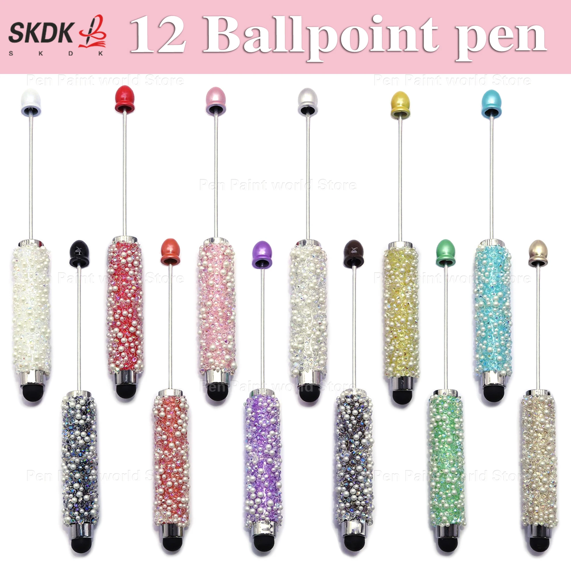 

12Pcs Starry Sky Stylus Pen with DIY Sugar Beads - 2-in-1 Creative Writing & Touch Screen Beaded Pen
