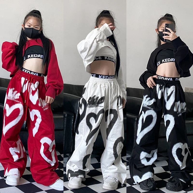 2024 Kostiumy do tańca towarzyskiego Hip Hop dla dziewczynek Bluza z kapturem Luźne spodnie Streetwear Odzież dziecięca Jazz Stage Wear DQS15454