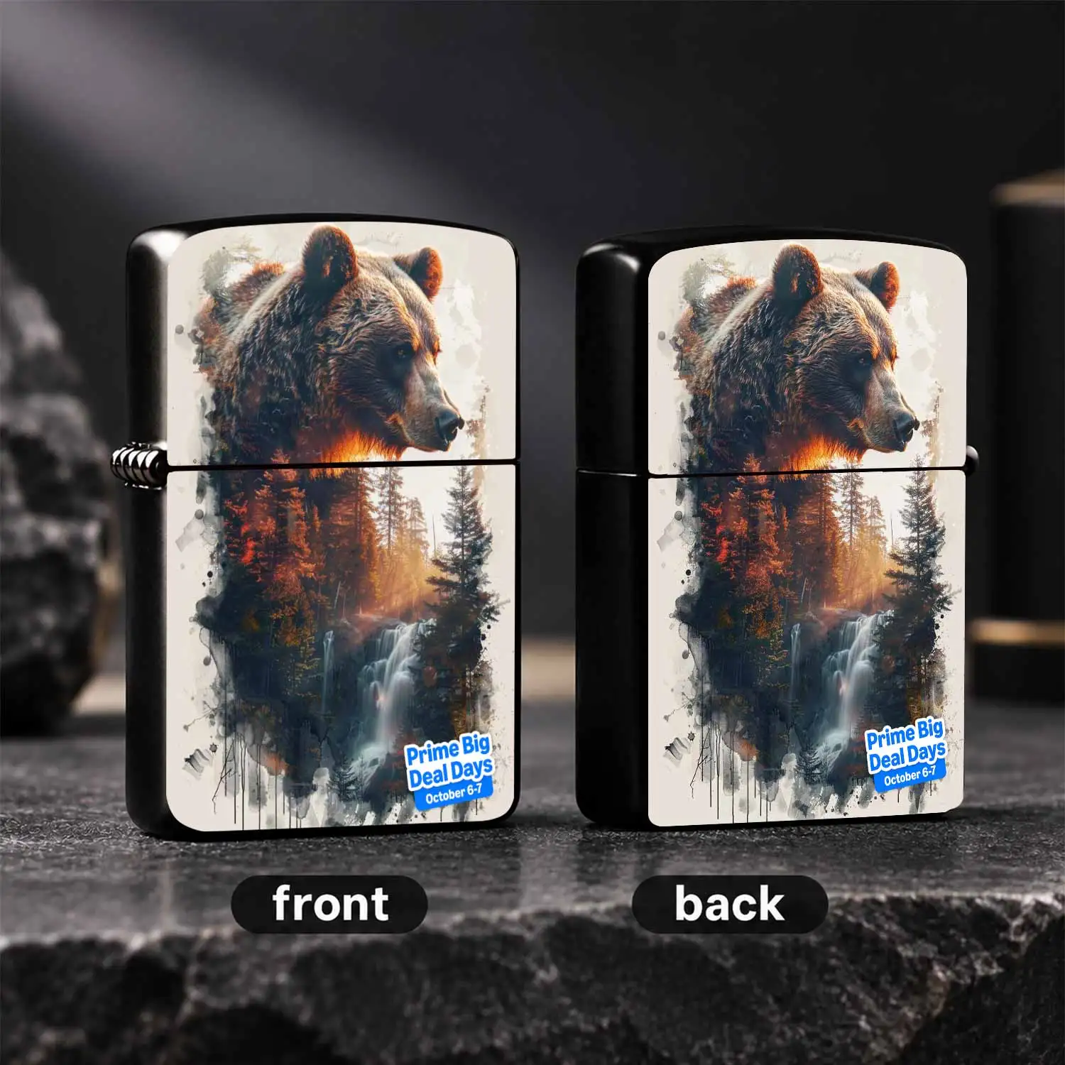 Exposure Grizzly Forest Waterfall Themed Lighter, Artistic Nature Inspired Portable Daily Use Igniter, Stylish Unique Decorative Practical Accessory for All Scenes, Ideal Gift Choice for Friends F A Humorous And Interesting Lighter