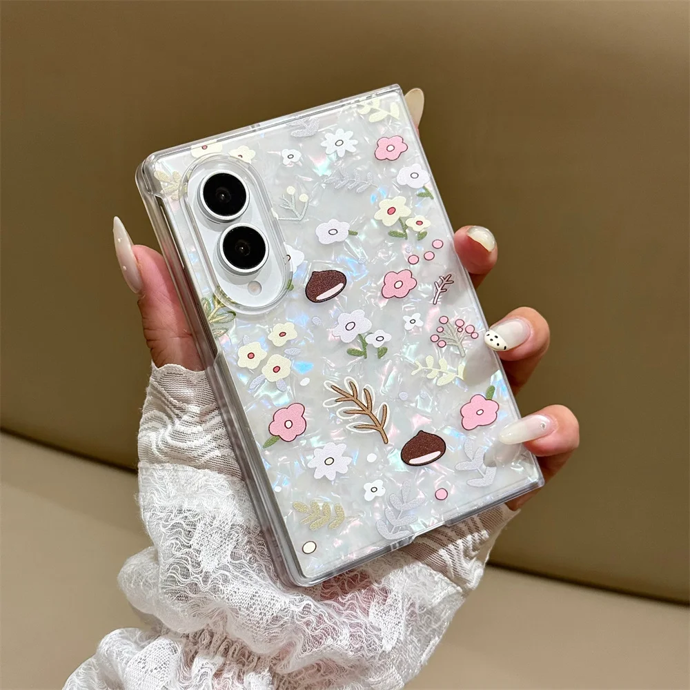 Cute Small Flower Chestnut Phone Case For Samsung Galaxy Z Fold 8 Ultra Z Fold 7 6 5 4 3 Shockproof Protective Cover For Girls