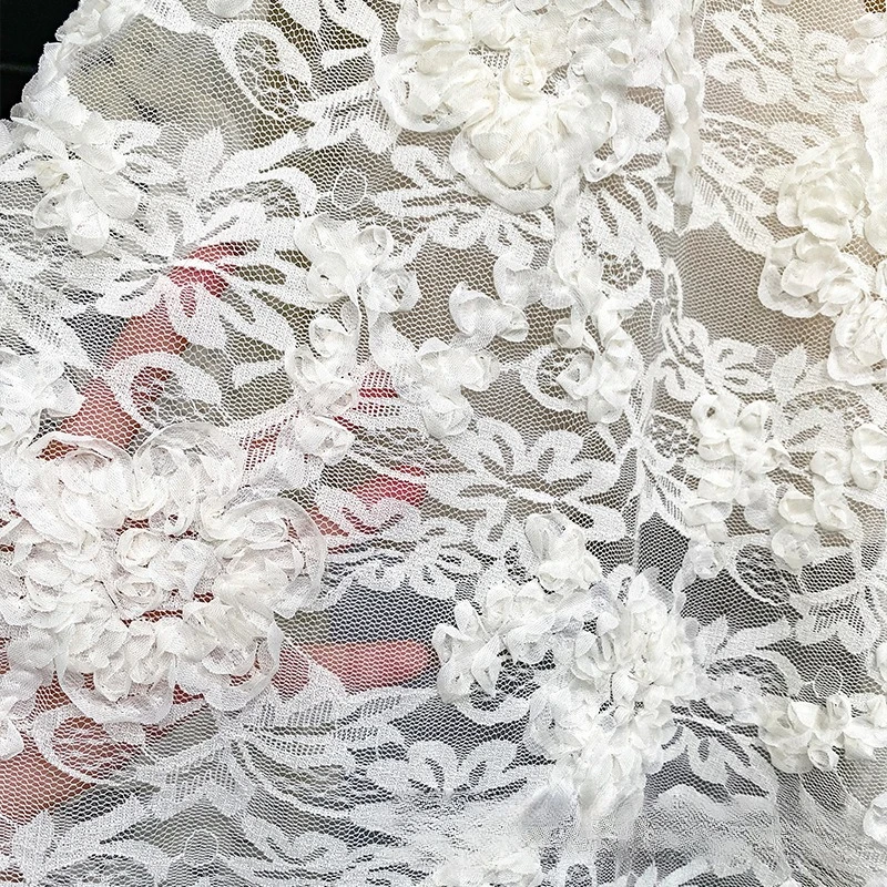 Mistlace 5 Yards Strech Jacquard Lace Fabric Floral Mesh, Polyester Spandex Elastic 3D flower for Woemen Dress Blouse DIY  #107
